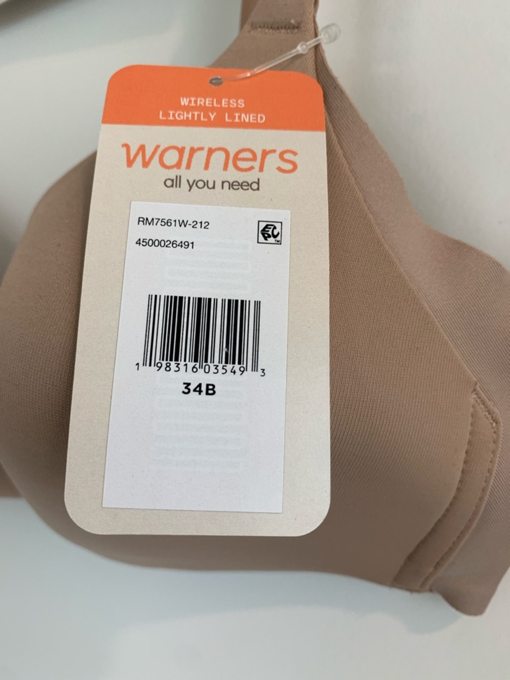 Warners Blissful Benefits Wireless T-Shirt Bra Nude Tan Side smoothing 34B - Picture 2 of 5